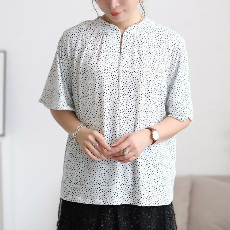 大きいサイズ レディース 接触冷感ドット柄ストレッチブラウス　mncut-152469 【メール便可】 オフ