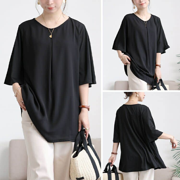 大きいサイズ レディース フロントタック異素材チュニック　cast-5556009 【メール便可】