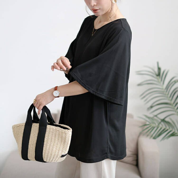 大きいサイズ レディース フロントタック異素材チュニック　cast-5556009 【メール便可】
