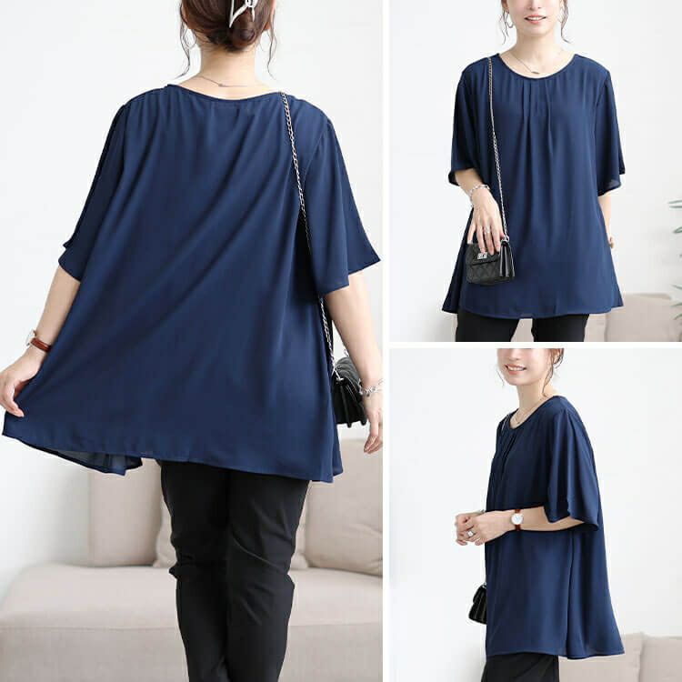 大きいサイズ レディース フロントタックシフォンチュニック　cast-5556005 【メール便可】