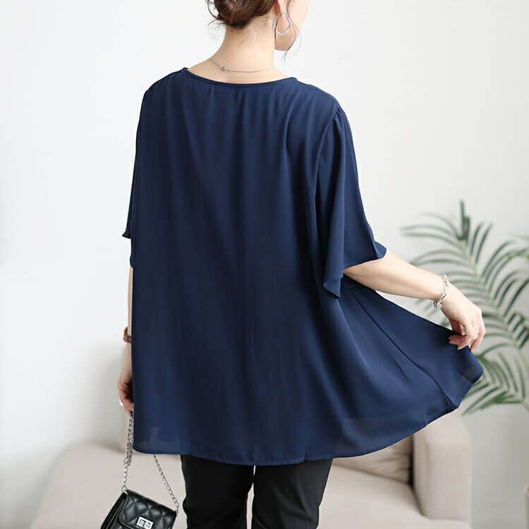 大きいサイズ レディース フロントタックシフォンチュニック　cast-5556005 【メール便可】