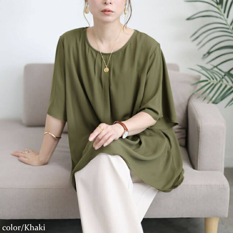 大きいサイズ レディース フロントタックシフォンチュニック　cast-5556005 【メール便可】