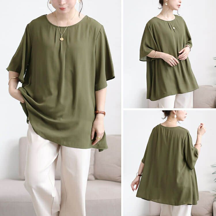 大きいサイズ レディース フロントタックシフォンチュニック　cast-5556005 【メール便可】