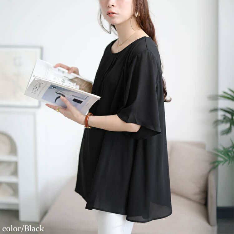 大きいサイズ レディース フロントタックシフォンチュニック　cast-5556005 【メール便可】