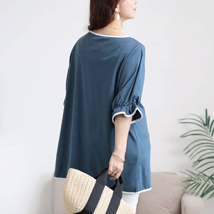 大きいサイズ レディース 配色パイピングキャンディスリーブチュニック　cast-5556002 【メール便可】