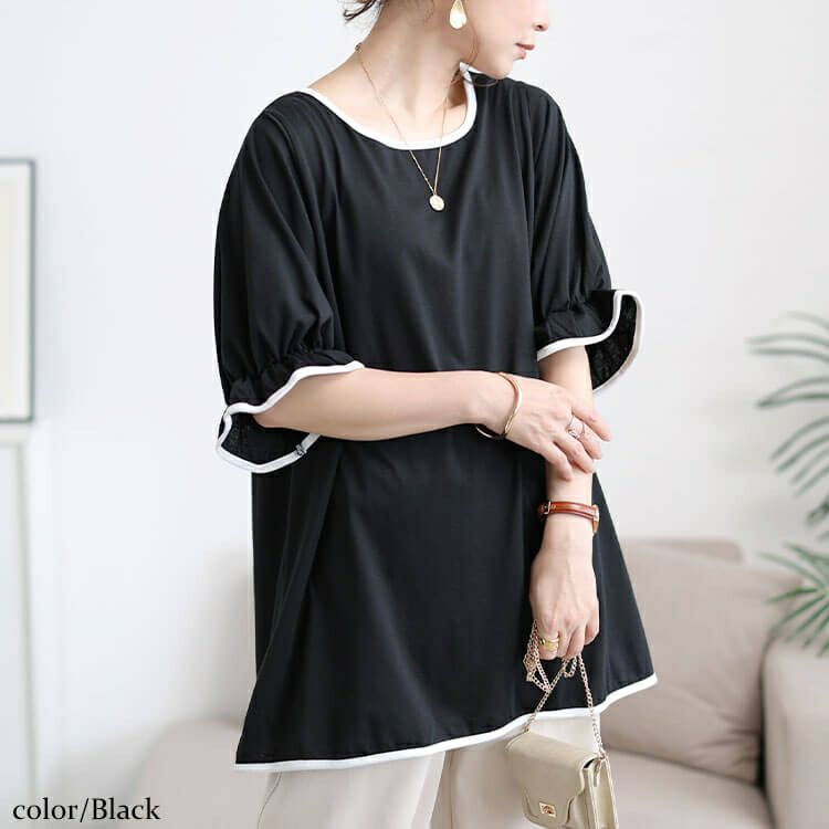 大きいサイズ レディース 配色パイピングキャンディスリーブチュニック　cast-5556002 【メール便可】