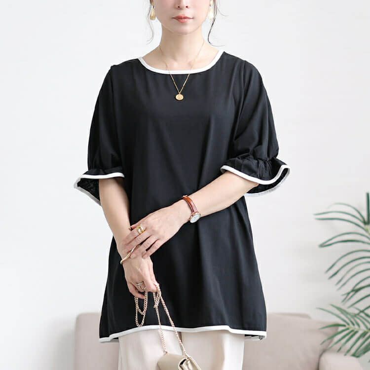 大きいサイズ レディース 配色パイピングキャンディスリーブチュニック　cast-5556002 【メール便可】