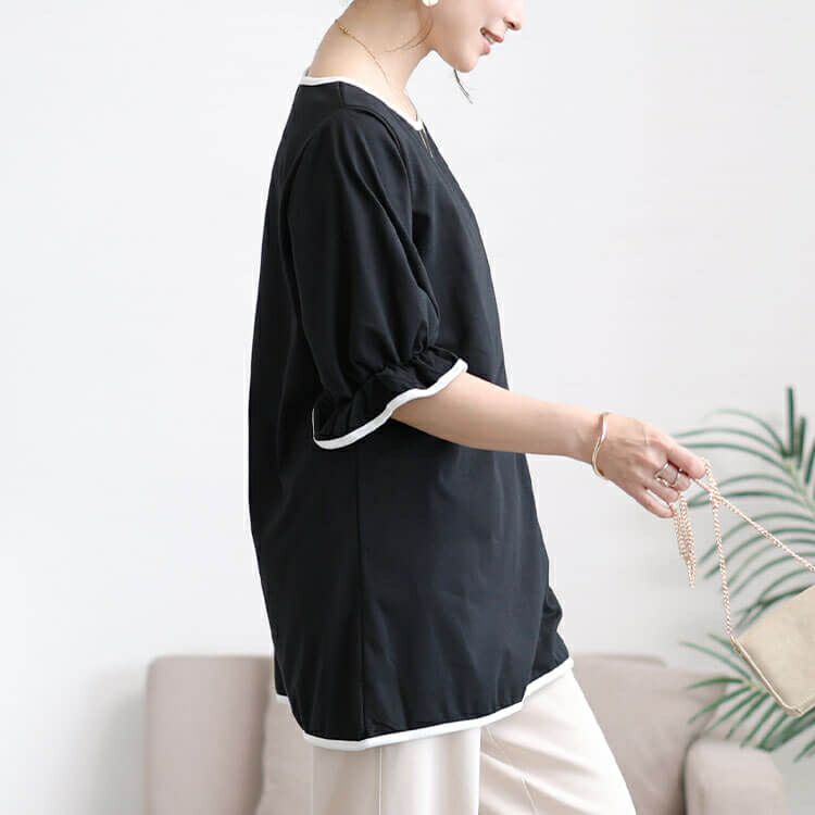 大きいサイズ レディース 配色パイピングキャンディスリーブチュニック　cast-5556002 【メール便可】