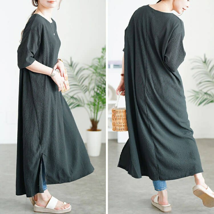 大きいサイズ レディース 楊柳スリットワンピース　cast-5556008