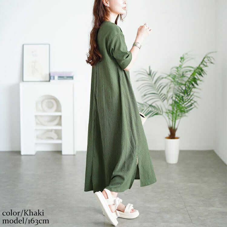 大きいサイズ レディース 楊柳スリットワンピース　cast-5556008
