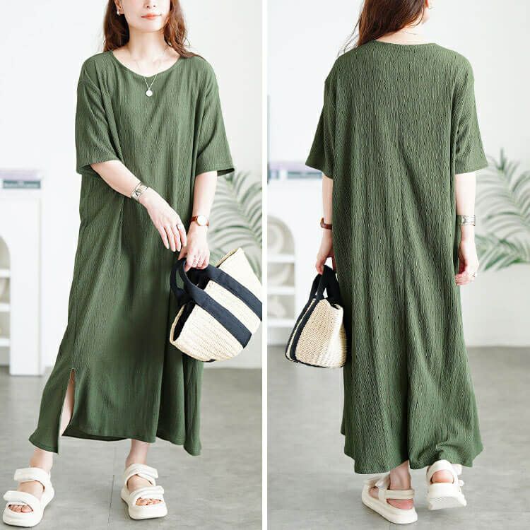 大きいサイズ レディース 楊柳スリットワンピース　cast-5556008