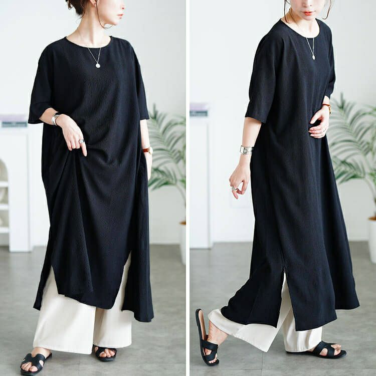 大きいサイズ レディース 楊柳スリットワンピース　cast-5556008