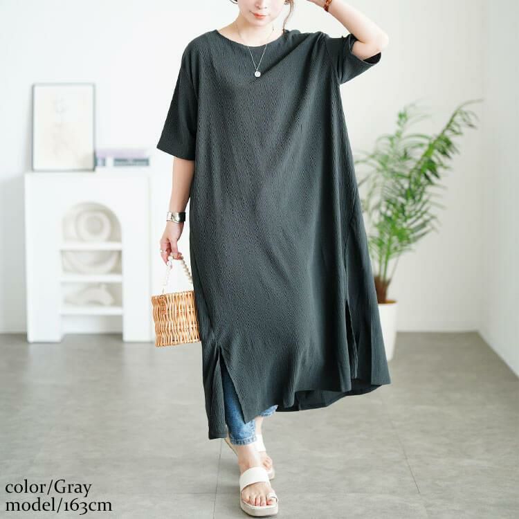 大きいサイズ レディース 楊柳スリットワンピース　cast-5556008 グレー