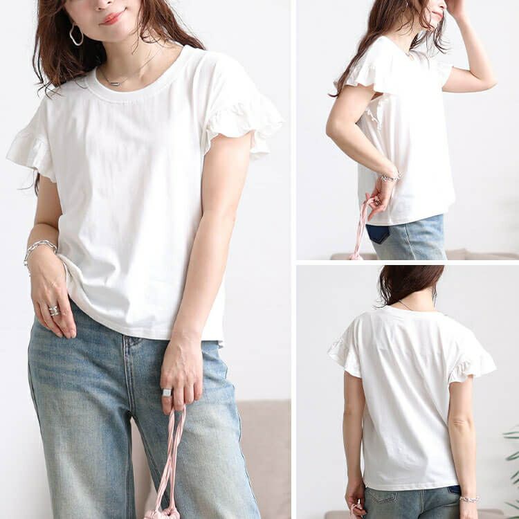 大きいサイズ レディース フリルフレンチスリーブコットンTシャツ　wk-0553 【メール便可】