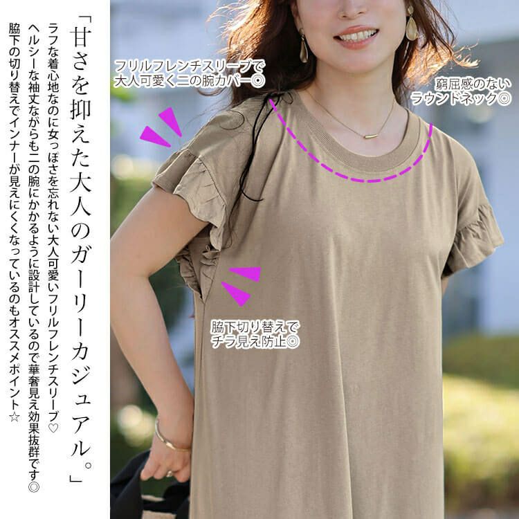 大きいサイズ レディース フリルフレンチスリーブコットンワンピース　wk-0554 【メール便可】