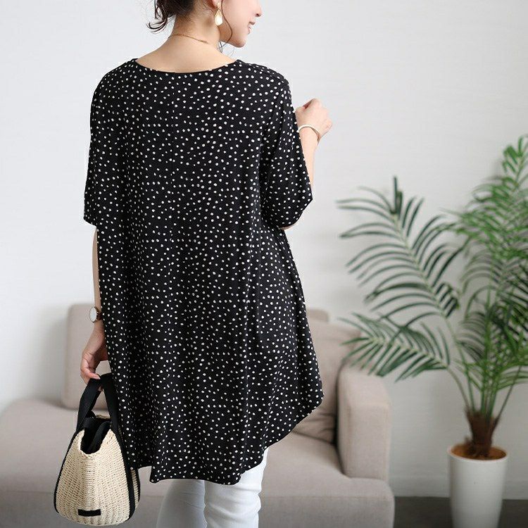 大きいサイズ レディース 接触冷感ドット柄フレアチュニック　cpdai-647107 【メール便可】