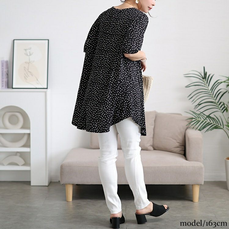 大きいサイズ レディース 接触冷感ドット柄フレアチュニック　cpdai-647107 【メール便可】