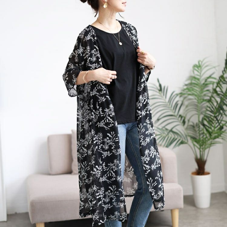 大きいサイズ レディース 花柄シフォンロングカーディガン＆タンクトップ2点セット　cpdai-647108 【メール便可】