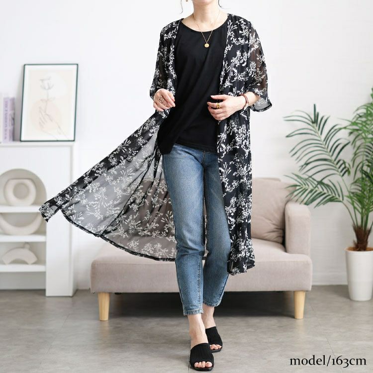 大きいサイズ レディース 花柄シフォンロングカーディガン＆タンクトップ2点セット　cpdai-647108 【メール便可】