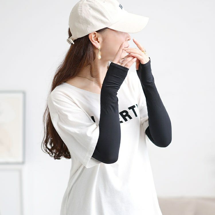 大きいサイズ レディース 指穴付き冷感ロングアームカバー　goldy-1695【メール便可】