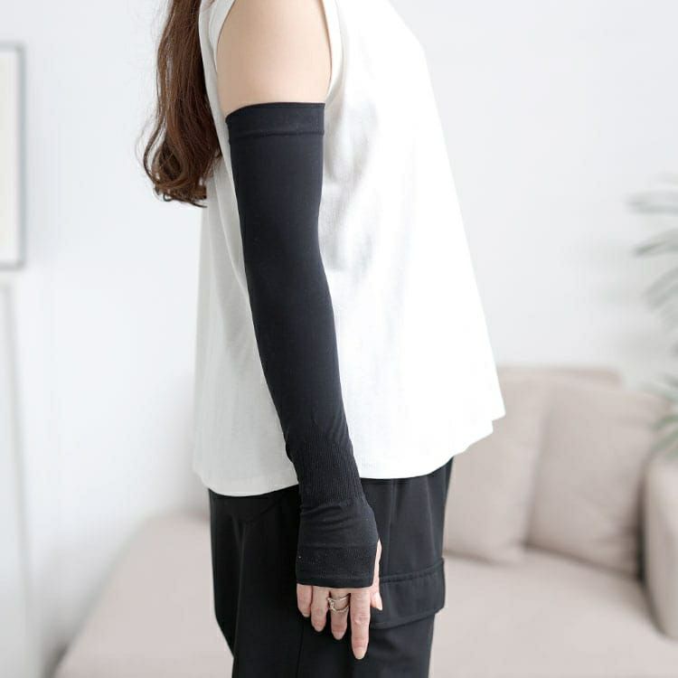 大きいサイズ レディース 指穴付き冷感ロングアームカバー　goldy-1695【メール便可】