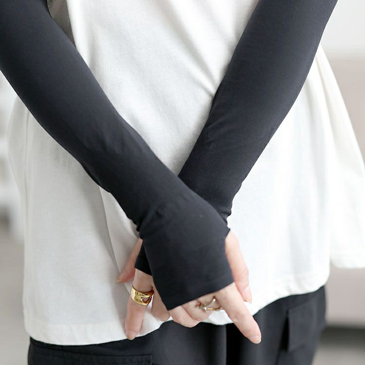 大きいサイズ レディース 指穴付き冷感ロングアームカバー　goldy-1695【メール便可】