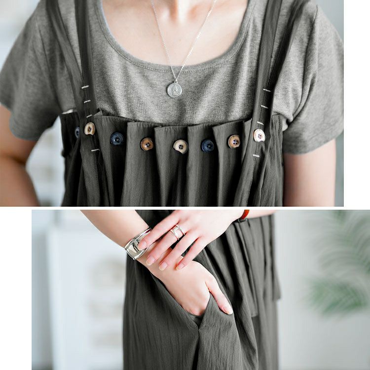 大きいサイズ レディース 半袖Tシャツ＆ボタンプリーツジャンパースカート　goldy-1713【メール便可】