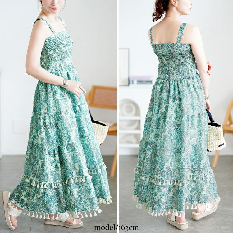 大きいサイズ レディース レースカーディガン＆ペイズリー柄シャーリングキャミワンピース　goldy-1712