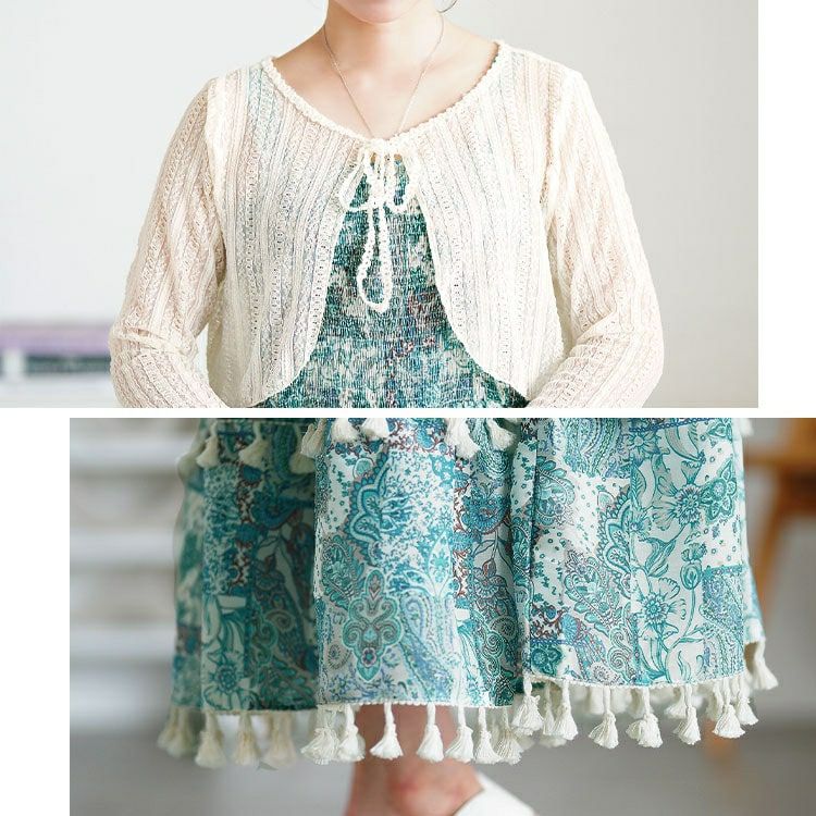 大きいサイズ レディース レースカーディガン＆ペイズリー柄シャーリングキャミワンピース　goldy-1712