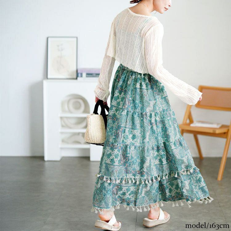 大きいサイズ レディース レースカーディガン＆ペイズリー柄シャーリングキャミワンピース　goldy-1712