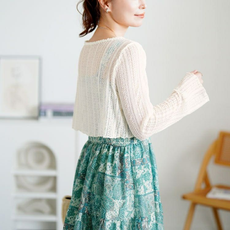 大きいサイズ レディース レースカーディガン＆ペイズリー柄シャーリングキャミワンピース　goldy-1712