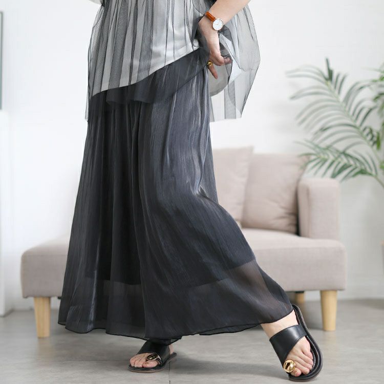 大きいサイズ レディース ウエストギャザーシアーフレアワイドパンツ　goldy-1707【メール便可】