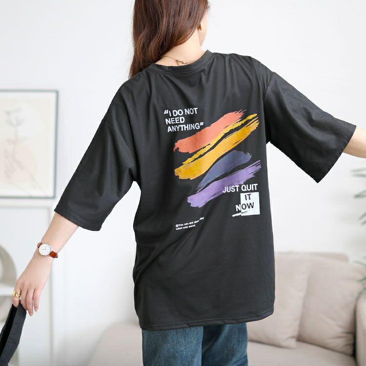 大きいサイズ レディース バックペイント柄オーバーサイズTシャツ　goldy-1702【メール便可】