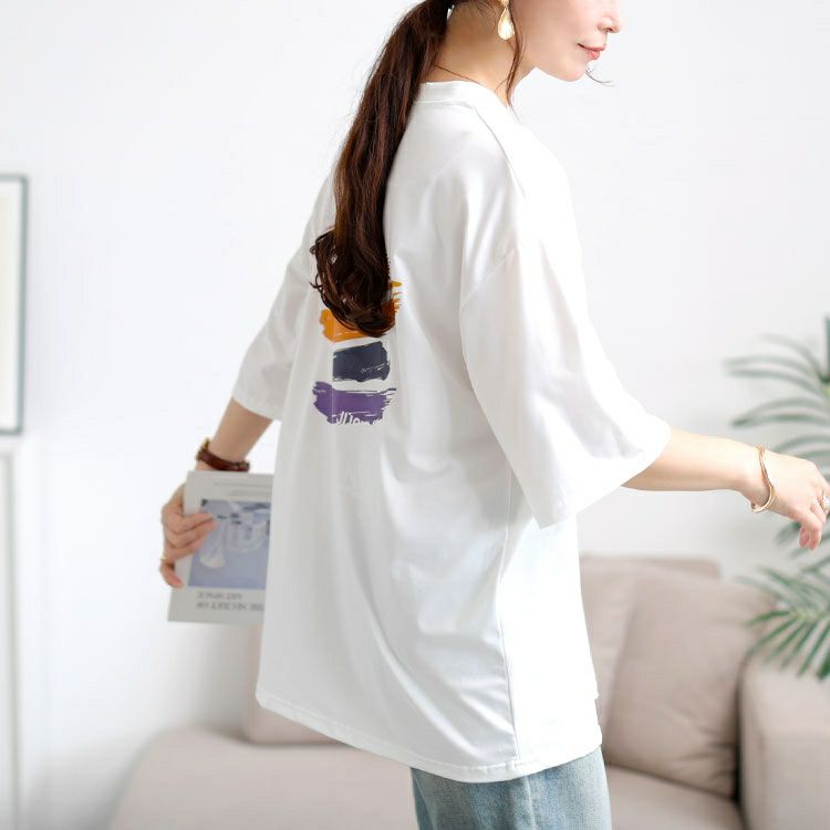 大きいサイズ レディース バックペイント柄オーバーサイズTシャツ　goldy-1702【メール便可】