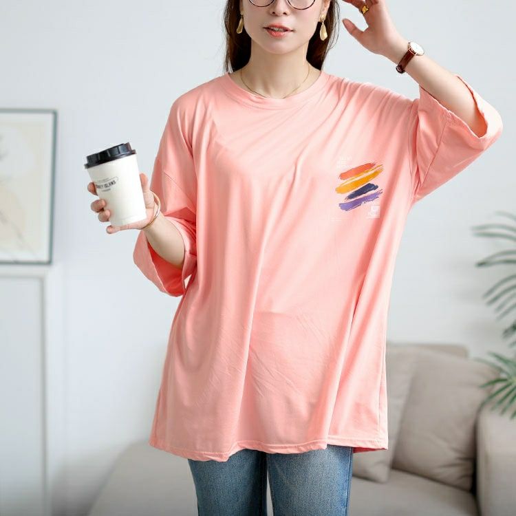大きいサイズ レディース バックペイント柄オーバーサイズTシャツ　goldy-1702【メール便可】