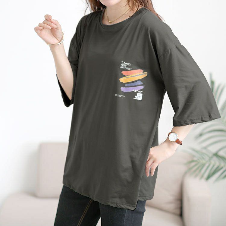 大きいサイズ レディース バックペイント柄オーバーサイズTシャツ　goldy-1702【メール便可】
