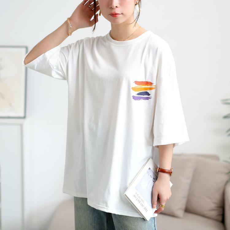 大きいサイズ レディース バックペイント柄オーバーサイズTシャツ　goldy-1702【メール便可】 ホワイト
