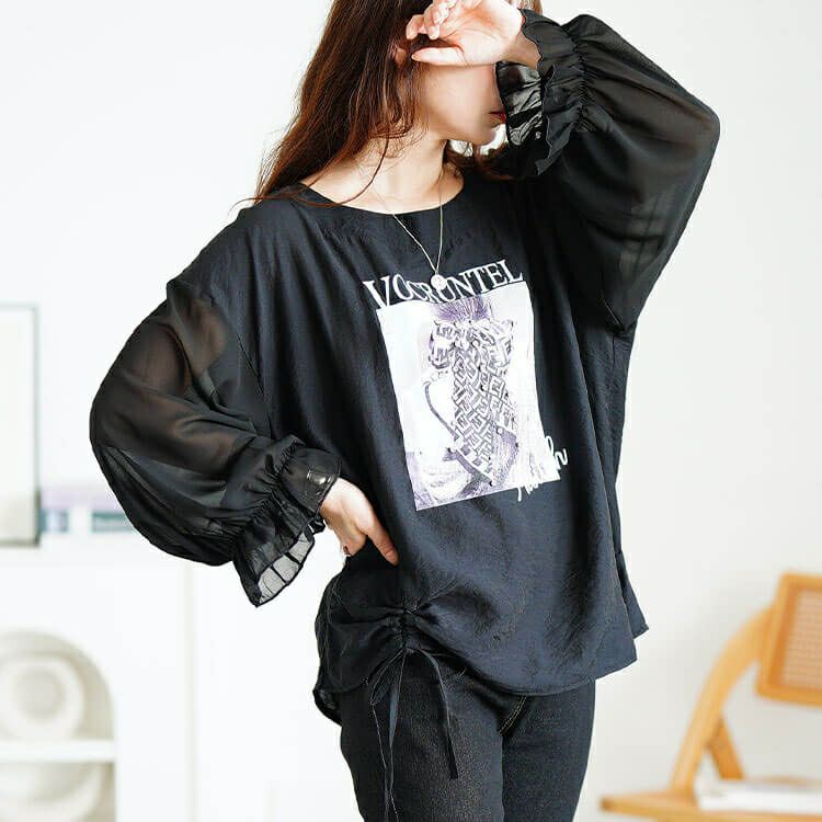 大きいサイズ レディース ラインストーン付きプリントプルオーバー　jp546 【メール便可】