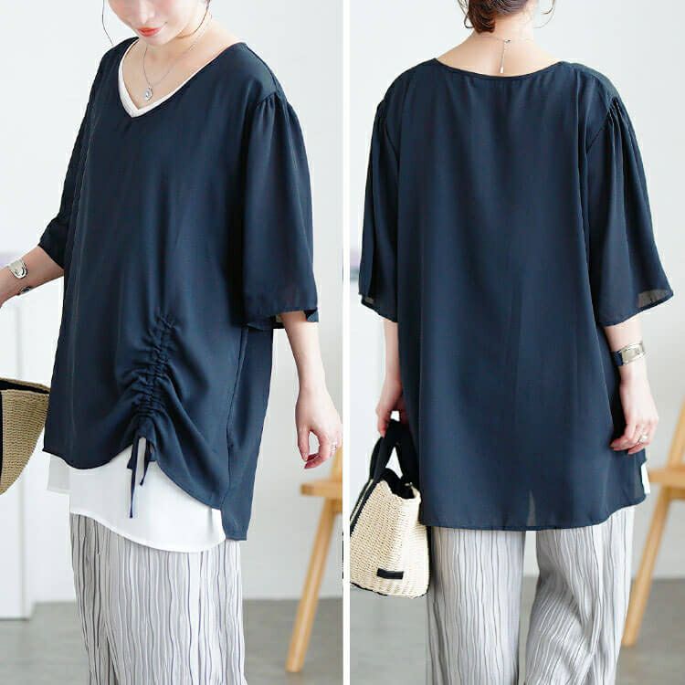 大きいサイズ レディース ドロストフェイクレイヤードチュニック　jp540 【メール便可】