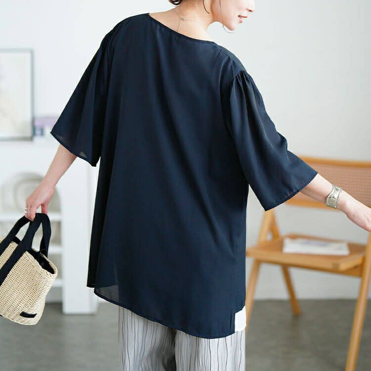 大きいサイズ レディース ドロストフェイクレイヤードチュニック　jp540 【メール便可】