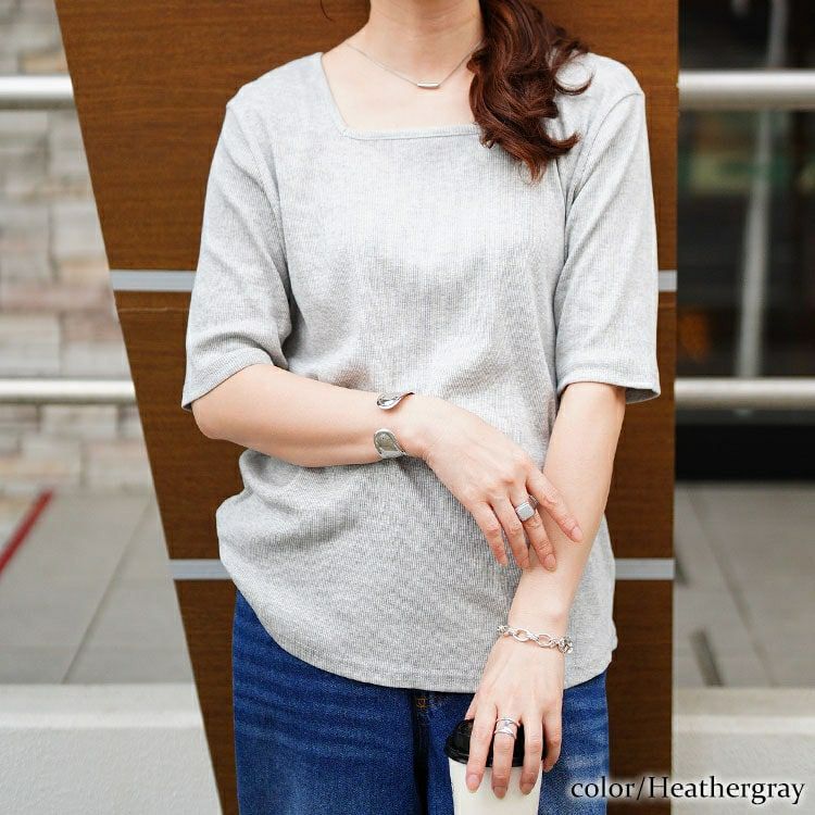 大きいサイズ レディース スクエアネックコットンリブTシャツ　wk-0563 【メール便可】