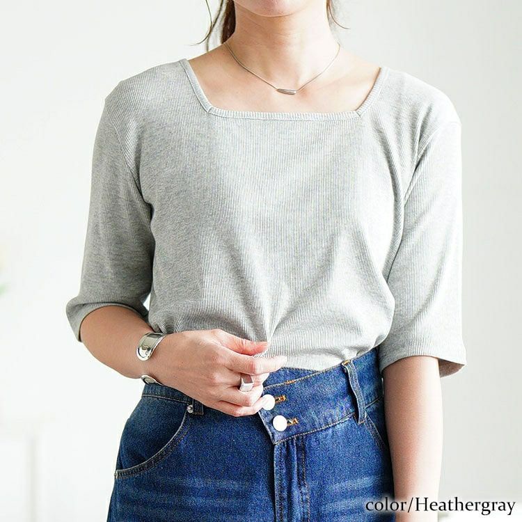 大きいサイズ レディース スクエアネックコットンリブTシャツ　wk-0563 【メール便可】