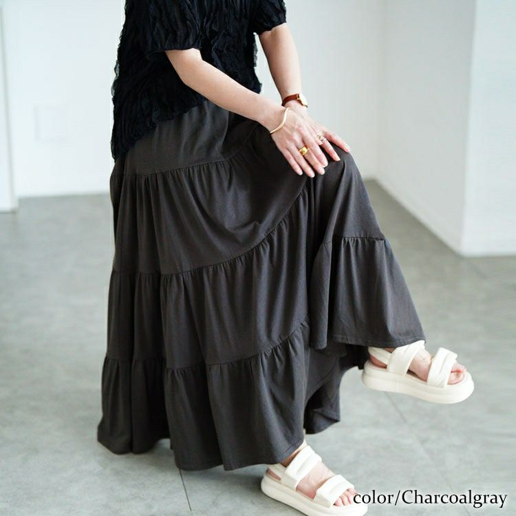 大きいサイズ レディース コットンティアードスカート　wk-0558
