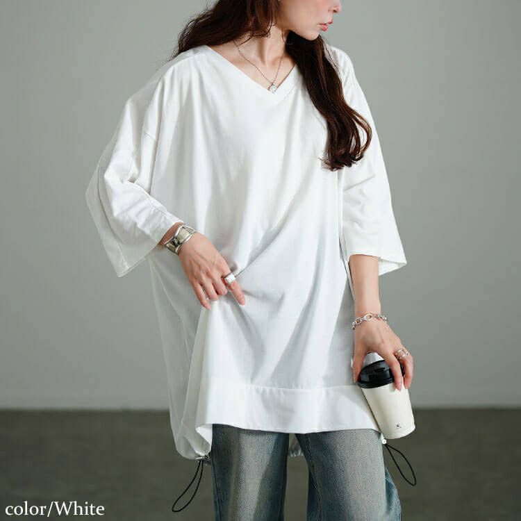 大きいサイズ レディース Vネックバックドロストチュニック　bai-0188