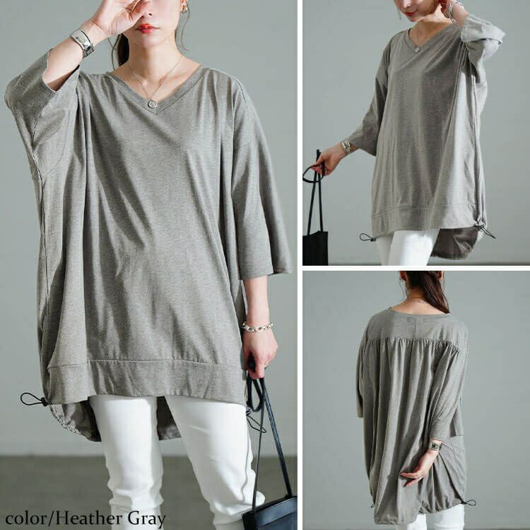 大きいサイズ レディース Vネックバックドロストチュニック　bai-0188