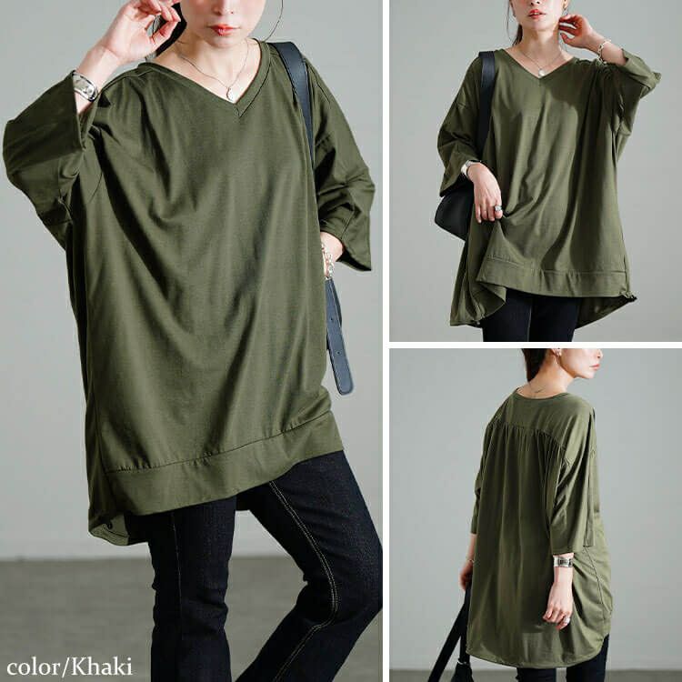 大きいサイズ レディース Vネックバックドロストチュニック　bai-0188