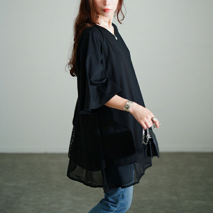 大きいサイズ レディース 異素材レイヤードバックシャンチュニック　bai-0187