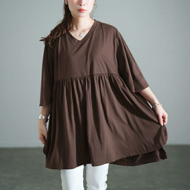 大きいサイズ レディース Vネックフレアスリーブペプラムチュニック　bai-0185