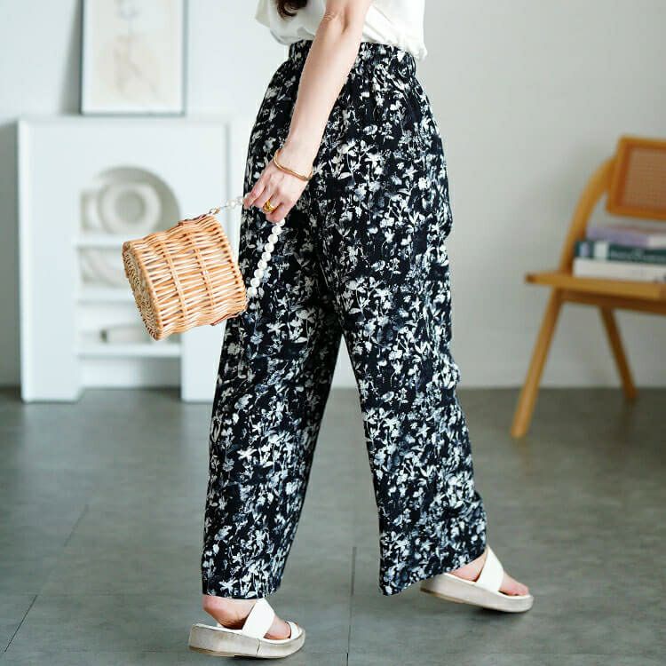 大きいサイズ レディース 花柄楊柳ワイドパンツ　maru-30191 【メール便可】