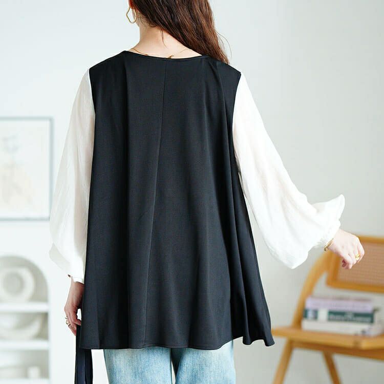 大きいサイズ レディース シアー袖切り替えVネックフレアチュニック　maru-30190 【メール便可】